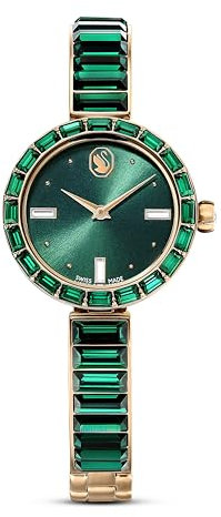 Swarovski Matrix Bangle Uhr, Schweizer Produktion, Kristallarmband, Grün, Champagne-vergoldetes Finish