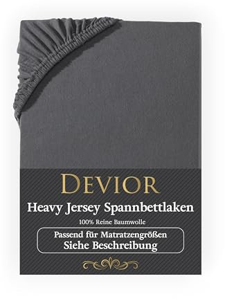 Devior Heavy Jersey Spannbettlaken 180-200x200 cm Split Topper anthrazit | 160 g/m² Bettlaken 100% Baumwolle | bis 10cm Matratzenhöhe Gummizug | Oeko-TEX Made in Green | Spannbetttücher Leintuch