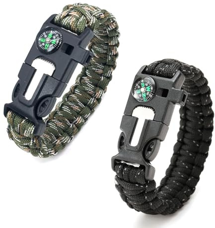 Bracelets de Survie, Paracorde Bracelet de Survie, 5 in 1 Allume-feu en Silex et Acier, sifflet, Boussole, Multifonctions Survie en Pleine Nature