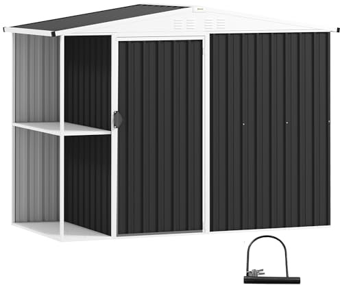 Outsunny Caseta de Jardín Exterior 2,7m² 245x117x180 cm Cobertizo de Jardín Exterior con Estante de 2 Niveles 4 Ventilaciones y Puerta con Cerradura Cobertizo para Terraza Patio Gris Carbón