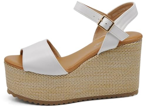 IF Scarpe Sandali Con Zeppa da Donna con Platform Corda Plateau in Paglia Cinturino alla Caviglia Comode Z7479-09 bianco N.37