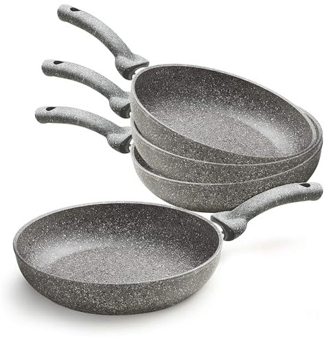 Sicignano | Juego de sartenes con forma de corazón de piedra, antiadherentes de aluminio efecto piedra, fondo universal para gas, vitrocerámica, eléctrico, halógeno radiante (sin tapa, 20/24/28 cm)