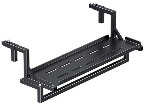 FAXJRU Mesa Colgante De Balcón, Plegable Colgante con Barandilla De Jardín, De Terraza, Folding Table Multifuncional para Desayunar Ajustable, para Barandilla Madera de Metal(Black,60cm/23.6in)