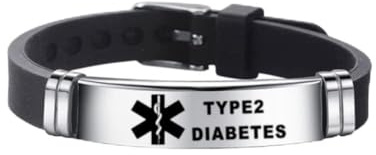 Medical Medical Alarm ID Silikon Armreifen Armband einstellbare Länge für Männer Frauen Typ 1 Diabetes
