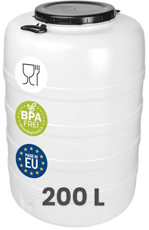 Garronda Bidón de Agua 200 L Barril HDPE para Alimentos GD-0187 Blanco