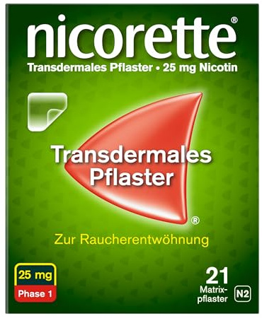 nicorette Pflaster mit 25 mg Nikotin – mit Nikotinpflaster Rauchen aufhören – für Phase 1 der Raucherentwöhnung bei mehr als 20 Zigaretten am Tag
