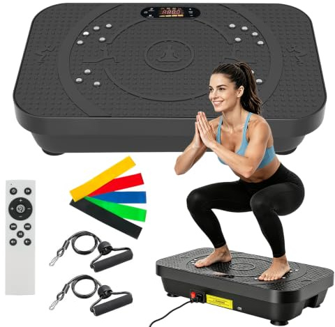 Vibration Plate Exercise Machine, 10 Modes 200 Speeds Large Platform | Quiet, Touch Screen | Bluetooth & Magnetic Massage | 500lbs Capacity Home Fitness Equipment, Full Body Workout Toning,Black