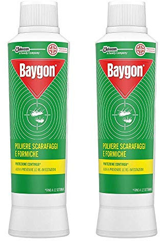JOHNSON WAX Baygon Insetticida in Polvere Scarafaggi e Formiche 2 FlaconI da 250 Grammi