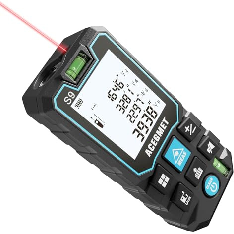 ACEGMET Télémètre Laser 120M, Outil de Mesure Laser avec 2 Niveaux à Bulle, Écran LCD Rétroéclairé, Étanche IP54, Mode Pythagore pour Distance, Surface et Volume