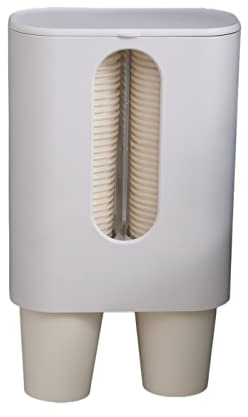 Chonor Dispenser di Tazze di Carta, Design a Doppio Antipolvere Trasparente Portabicchieri di Distributori d'Acqua, per Bicchieri di Plastica, Bicchieri di Carta e Coni di Carta ecc(Bianco)