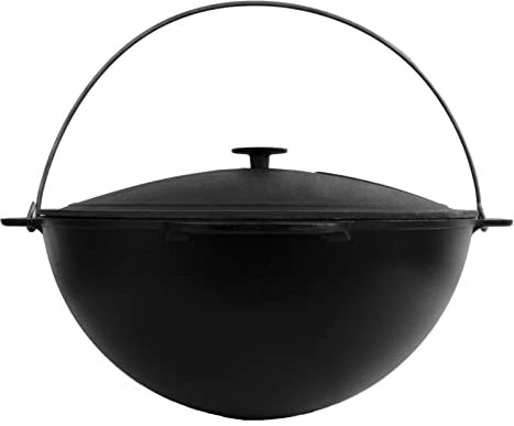 Kazan 10 l - Pot pivotant - Fonte - Kasan - Couvercle en fonte - Barbecue - Pot de camping - Chaudière - Casserole