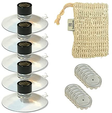 Lot de 5 Porte Savon Aimanté | Couleur Noir | à Ventouse | sans Perçage | en Acier Inoxydable | se Fixent sur Toutes Les Surfaces | Idéal pour Salle de Bain, Cuisine