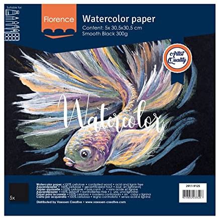 Florence Papel para Acuarela Liso - Papel Aquarelle para Pintura al Agua 30,5 x 30,5 cm - Negro - Bloc de Dibujo y Cuaderno para Dibujar, Papel Artístico y para Acuarela - 300 gsm