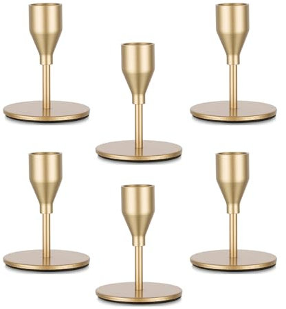 Candeldo Gold Candle Holders Candlestick: Set of 6 Candlestick Holders Taper Candle Holder Wedding Home Decor Table Centrepiece Metal Candle Sticks Holder Kitchen Table Christmas Decorations