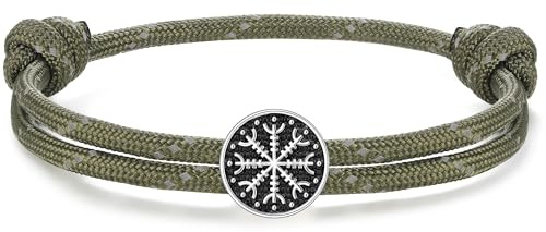 J.Endéar Bracciale nautico con bussola vichinga, in argento 925, da surfista, impermeabile, da uomo, da donna, ragazzo, regolabile, vintage, gioiello nordico, tessuto