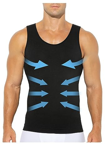 Casey Kevin Compression Vest Mens Slimming Body Shaper Tank Tops, Black L