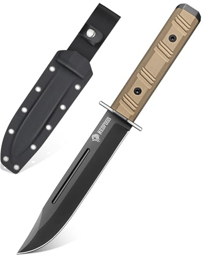 NedFoss BRAVE Bowiemesser, 17.2CM D2 Stahl FULL TANG Outdoor Messer mit G10 Griff & Kydex Scheide, Survival Messer mit Titanium, Großes Jagdmesser, Bushcraft Messer für Camping, Geschenk, Sammlung