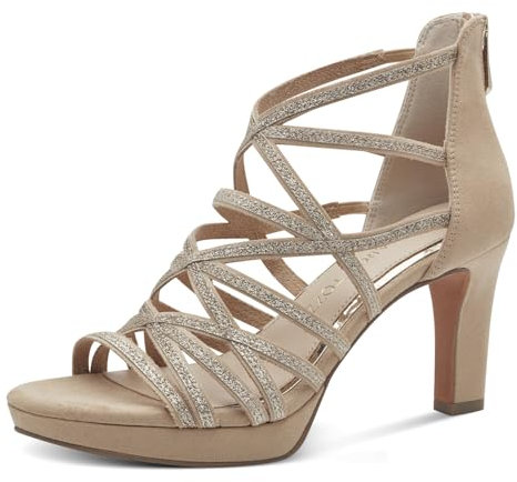 MARCO TOZZI Damen Sandalen mit Absatz Glitzer Vegan, Braun (Biscuit Comb), 40 EU