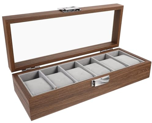 AOKWAWALIY Caja Expositor De Relojes De Madera Con 6 Ranuras Caja De Almacenamiento Para Relojes De Hombre Caja Organizadora Para Pulseras Joyería