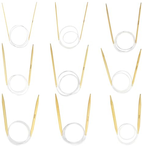 YXHZVON 9 Paires Aiguilles Circulaires Bambou, d'Aiguilles à Tricoter Circulaires à Double Pointe Naturel de 60 cm pour Débutants et Professionnel（2,5mm/3,5mm/4,5mm/5,5mm/6mm/7mm/8mm/9mm/10mm）