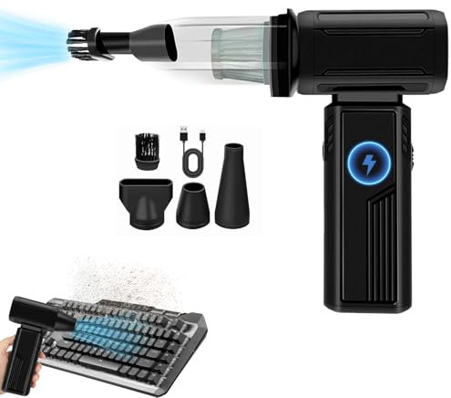 Compressed Air Duster, 30,000 RPM Electric Air Duster Cleaner, Blower & Vacuum 2 in 1 Compressed Air Cleaner for Pc, Stepless Speed Control, Cordless Handheld Mini Jet Blower, 5500pa Vacuum Suction