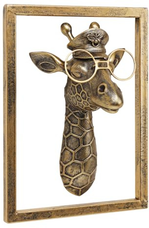 JJALIGHTS Animal Heads Wall Decor Resin Animals Sculptures Head Wall Hanging Decoration Imitation Copper vintage Wall Sculpture for Living Room Bedroom Office(Giraffe,Includes Metal Frame)
