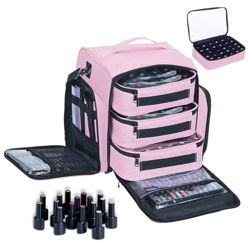 UOZL Nail Polish Organizer Case Hold 90 Bottles with 3 Detachable Bag,Pink