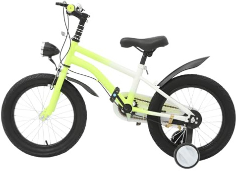 Bicicleta infantil de 16 pulgadas, asiento ajustable y altura del manillar, capacidad de carga de 60 kg, resistente a los golpes, con ruedas estabilizadoras y luz LED, para niños y niñas a partir de 5