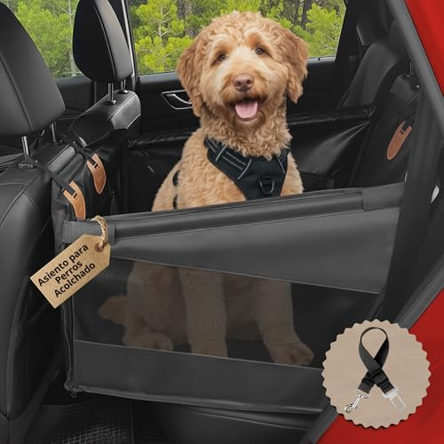 Asiento Coche Perro Mediano – Asiento Impermeable, Base Rigida, Acolchado, Ventilado - Dog Car Seat - No Deja Pelos – Seguro y Resistente - Viajes y Escapadas – Silla Perro Coche Robusto hasta 25 Kg