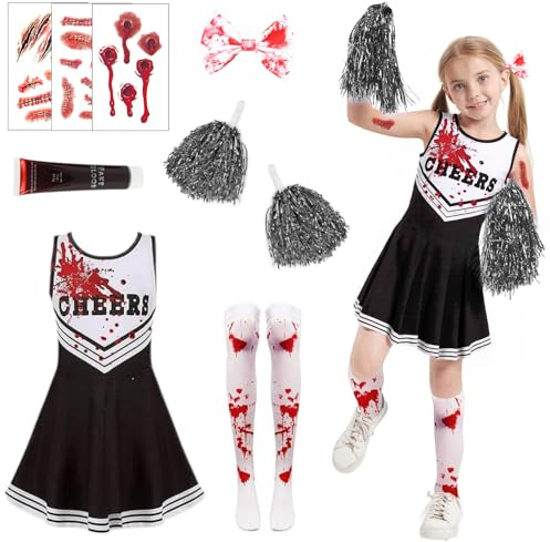 HUIKUANGEU Costume de pom-pom girl pour enfant, tenue de pom-pom girl, costume de carnaval, costume de pom-pom girl zombie, robe d'uniforme de pom-pom girl, pour carnaval, fête à thème, Halloween
