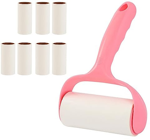 Rullo per pelucchi con 8 rotoli di carta adesiva per rimuovere peli di animali domestici, adesivo strappabile, spazzola per lanugine glutinosa per vestiti, mobili, tappeti, sedili, rimozione peli di