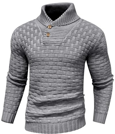 LIAMERHE Pull Homme Hiver Simple Boutonnage Col Ras du Cou Pullover Chaud Casual Sweat Homme Manche Longue Hauts Mode Automne Pull Tricoté Pullover Top Haut Gris XL