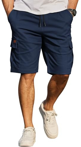 COOFANDY Pantaloncini da Uomo in Cotone Cargo Shorts Pantaloni Casual Corti Vita Elastica Estate con Tasche S-3XL Blu Viola XXL