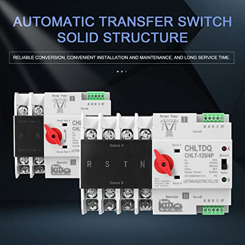 TARSHYRY Commutateur de Transfert Automatique Compact à Double Puissance, Compatible Solaire, Montage sur Rail pour Systèmes électriques Domestiques (2P-100A)