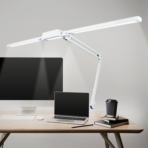 Neatfi Pro LED-skrivbordslampa, dimbar skrivbordslampa med 360 SMD-LED-lampor, 30 W, CRI 95, justerbar färgtemperatur, arbetslampa för hem, kontor och arbetsbänk (CCT med Klämma, Vit, 104 CM)