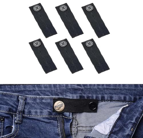 Elastiska midjeförlängningar – 6 st byxförlängning – justerbar knappförlängning i linningen – byxor expanderknapp – elastisk midjeförlängning, knappar förlängare för jeans, byxor