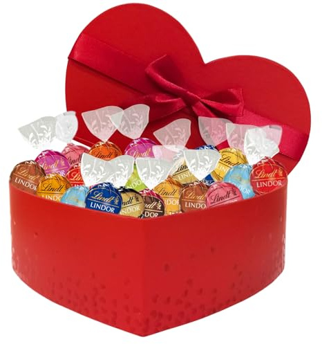 LINDT - Boîte Cœur de 80 chocolats LINDOR assortis - 1 kg
