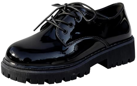 Zapatos Mujer Mocasines Loafers de Cuero Charnizado Suela Gruesa Plataforma con Cordones Zapatos Caminar Elegant Estilo Británico Primavera-Verano, Le Noir, 37 EU