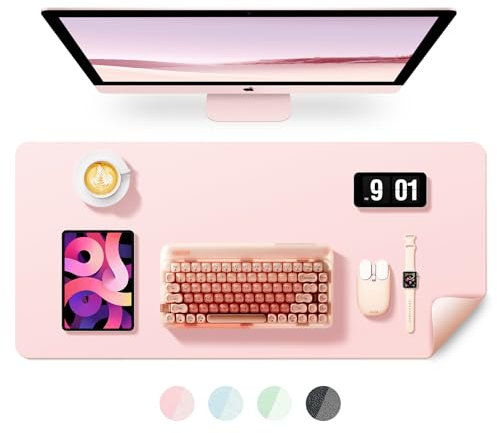 BUBM Schreibtischunterlage 80x40cm, Premium Leder Mauspad, Rutschfeste Tischunterlage Schreibunterlage, Multifunktionales Office Mousepad Schreibtisch Zubehör für Büro & Homeoffice (Rosa)