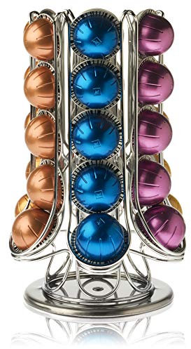Peak Coffee Pod Holder for 30+ Nespresso Vertuo Vertuoline Pods- Extra Storage Available Inside Carousel – Capsules Storage Organiser 360° Rotating Rack Stand for Nespresso – Non Slip & Anti Scratch