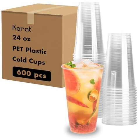 Karat [600 ct] 24oz Plastic Cups, Clear Disposable Cold Cup for Iced Coffee, Smoothies, and More, 98mm (C-KC24)
