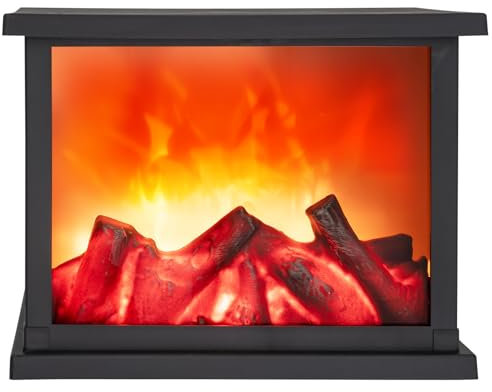 GloBrite Chimenea eléctrica, Chimenea con Efecto de Llama LED, lámpara alimentada por Pilas, sin Fuego, Chimenea, Quemador de leña, decoración del hogar, Chimenea eléctrica, Color Negro
