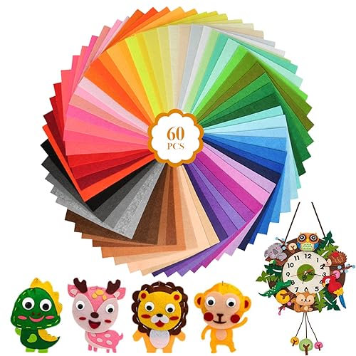 60 Farben Filzstoff,15 * 15cm Bastelfilz Farbig Filz Blätter, Polyester Felt Fabric Filzplatten zum DIY Handwerk Nähen Vliesstoff Stoff Filzplatten Handwerk für Kinder