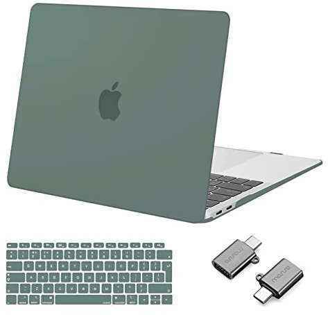 MOSISO Hülle Case Kompatibel mit MacBook Air 13 Zoll 2022 2021 2020 2019 2018 A2337 M1 A2179 A1932,Plastik Hartschale&Tastaturschutz&Typ C Adapter 2 Pack, Mitternacht Grün