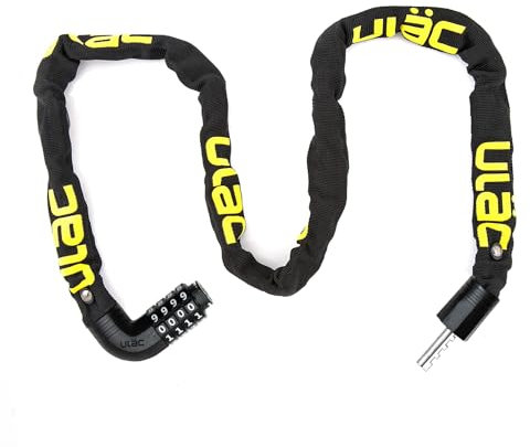ULAC - Zahlenschloss-Kettenschloss mit 4 Ziffern STEEL KOMBAT | Neo Chain Kollektion | Gehärteter Stahl 7 mm und Nylonhülle | Bis zu 10.000 Kombinationen | Inklusive Klettverschluss