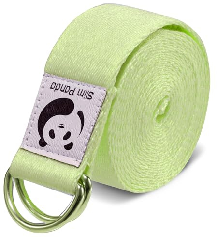 Slim panda yoga bälte av bomull, praktiskt yogabält, yogatillbehör för töjning och fitness, yogaband med skjutspänne av metall bra nybörjare och avancerade, flera färger (180/250 cm)