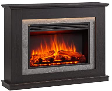 Balderia Alexios Elektrisk kamin - 1 000/2 000 W öppen spis, realistisk 3D-lågeffekt, LED-belysning, fjärrkontroll, timer, termostat, mörkbrun