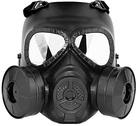 Maschera Tattico Paintball Full Face Mask Protezione Gear Maschere Tattica per Bbs Shooting Cosplay CS Gioco Halloween (Lente trasparent-Nero)