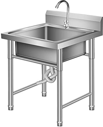 Évier de Cuisine Autoportant, Évier Utilitaire en Acier Inoxydable (Cuve Unique), Lave-Mains avec Dosseret et Robinet, pour Intérieur/Extérieur/Buanderie/Garage (Size : 70x80cm(27x31inch))