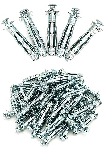 QWORK Hollow Wall Anchors, 50 Pcs 2 Long Carbon Steel Hollow Drive Wall Anchor Screws Assortment Kit Use for 1/8 to 5/8 Inch Wall Thickness, M6x52mm